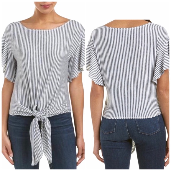 Max Studio Tie Front Flutter Sleeve Top M - Picture 4 of 12